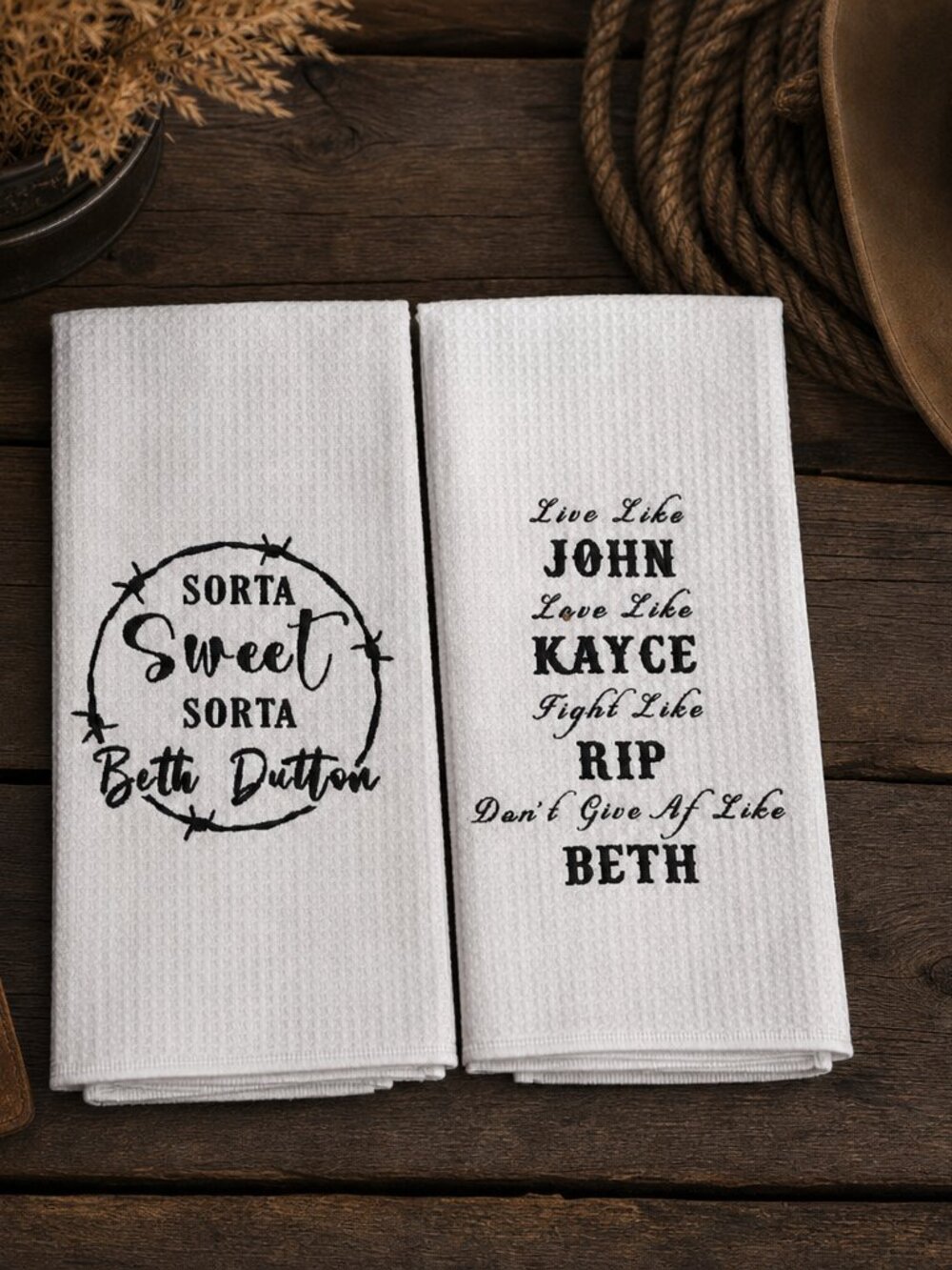 Personalized Beth Dutton White Kitchen Towels - Set of 2